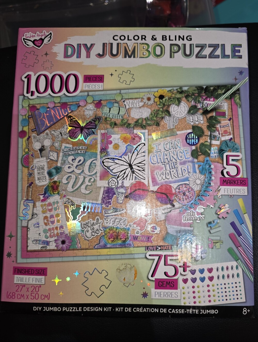 Color & Bling DIY Jumbo Puzzle - 1000 Pc Pink, Purple & Blue